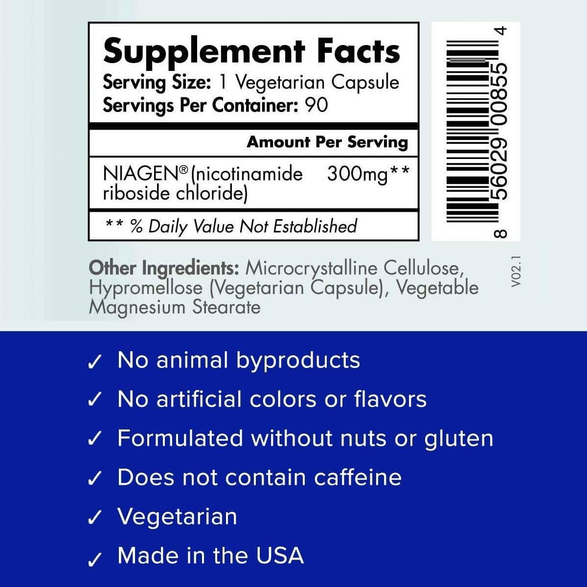 TRU NIAGEN Patented NAD+ Supplement for Anti Aging and Cell Regeneration, 300 mg Niagen, 90 Servings